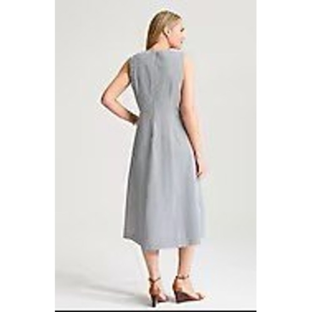 J.Jill Pleat-Front A-Line Midi Dress Bayside Blue White Stripe Size M NEW - Picture 2 of 11